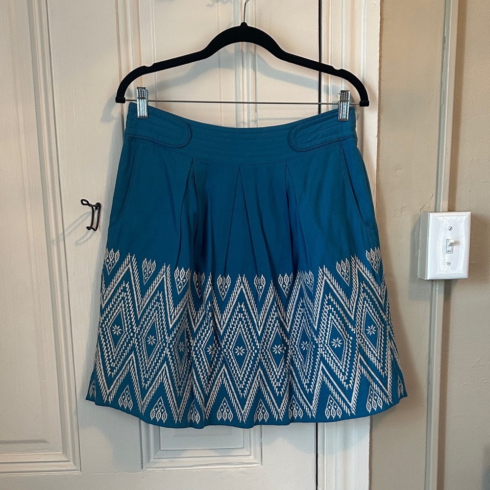Blue and White Embroidered Patterned Women's Skirt